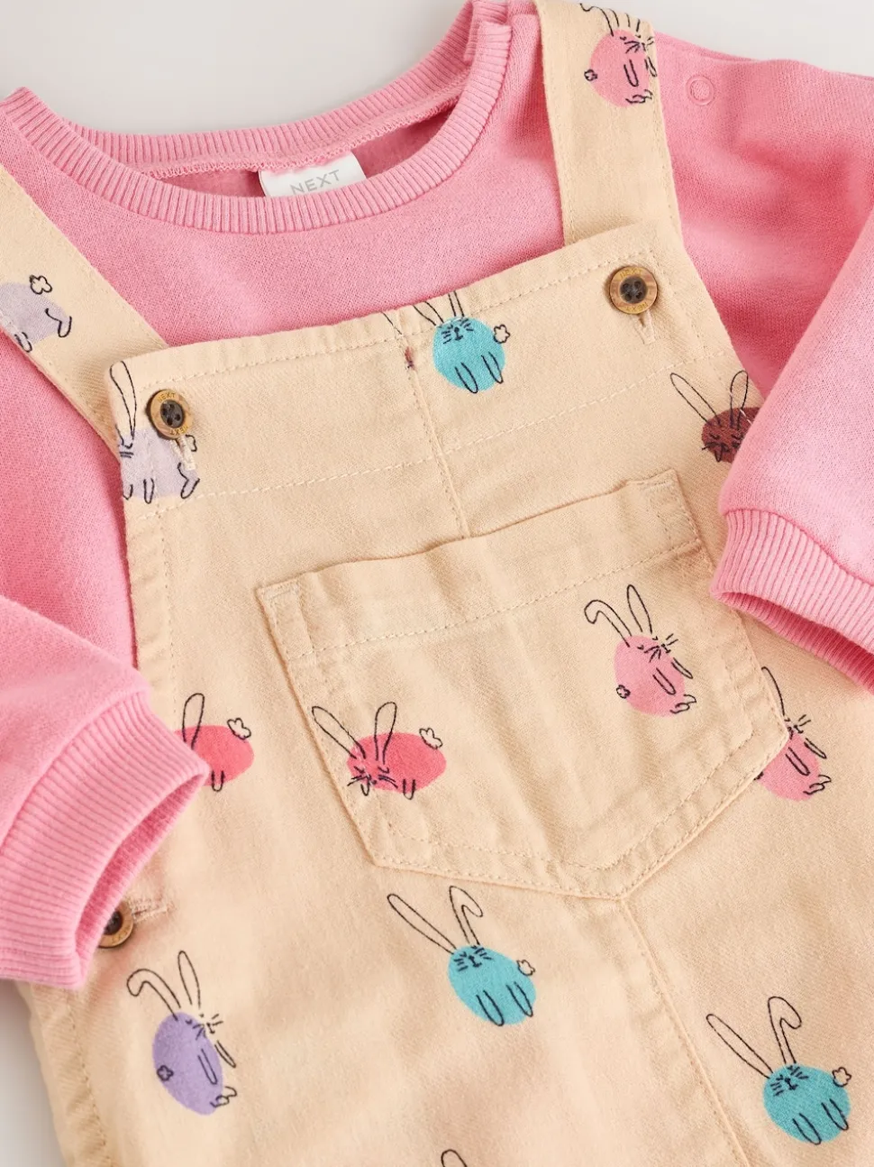 Cream/Pink Rabbit Baby Dungaree and Bodysuit Two Piece Set (0mths-3yrs)