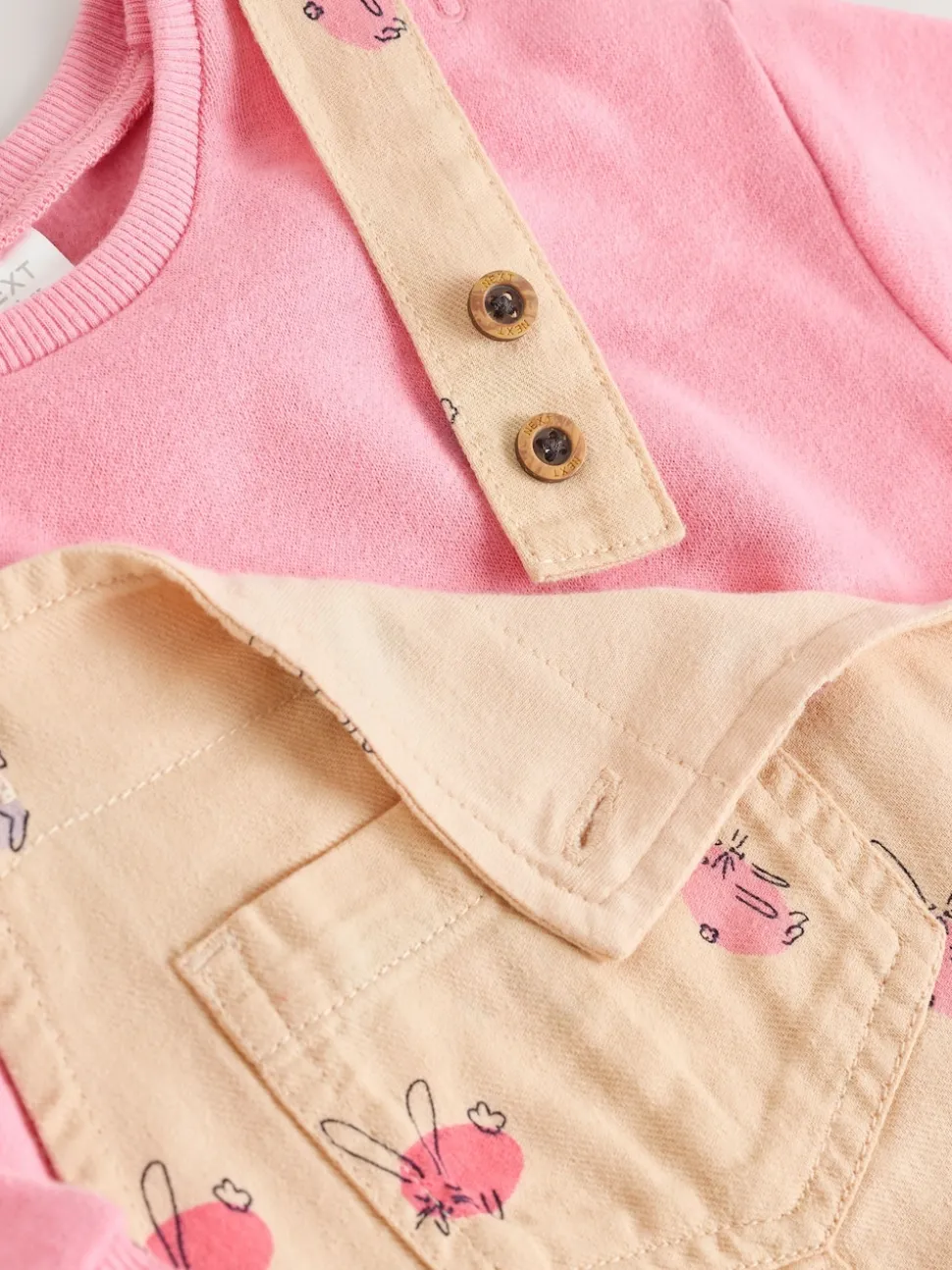 Cream/Pink Rabbit Baby Dungaree and Bodysuit Two Piece Set (0mths-3yrs)