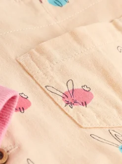 Cream/Pink Rabbit Baby Dungaree and Bodysuit Two Piece Set (0mths-3yrs)