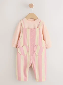 Cream/ Pink Stripe Baby Dungarees and Bodysuit Set 2 Piece (0mths-3yrs)