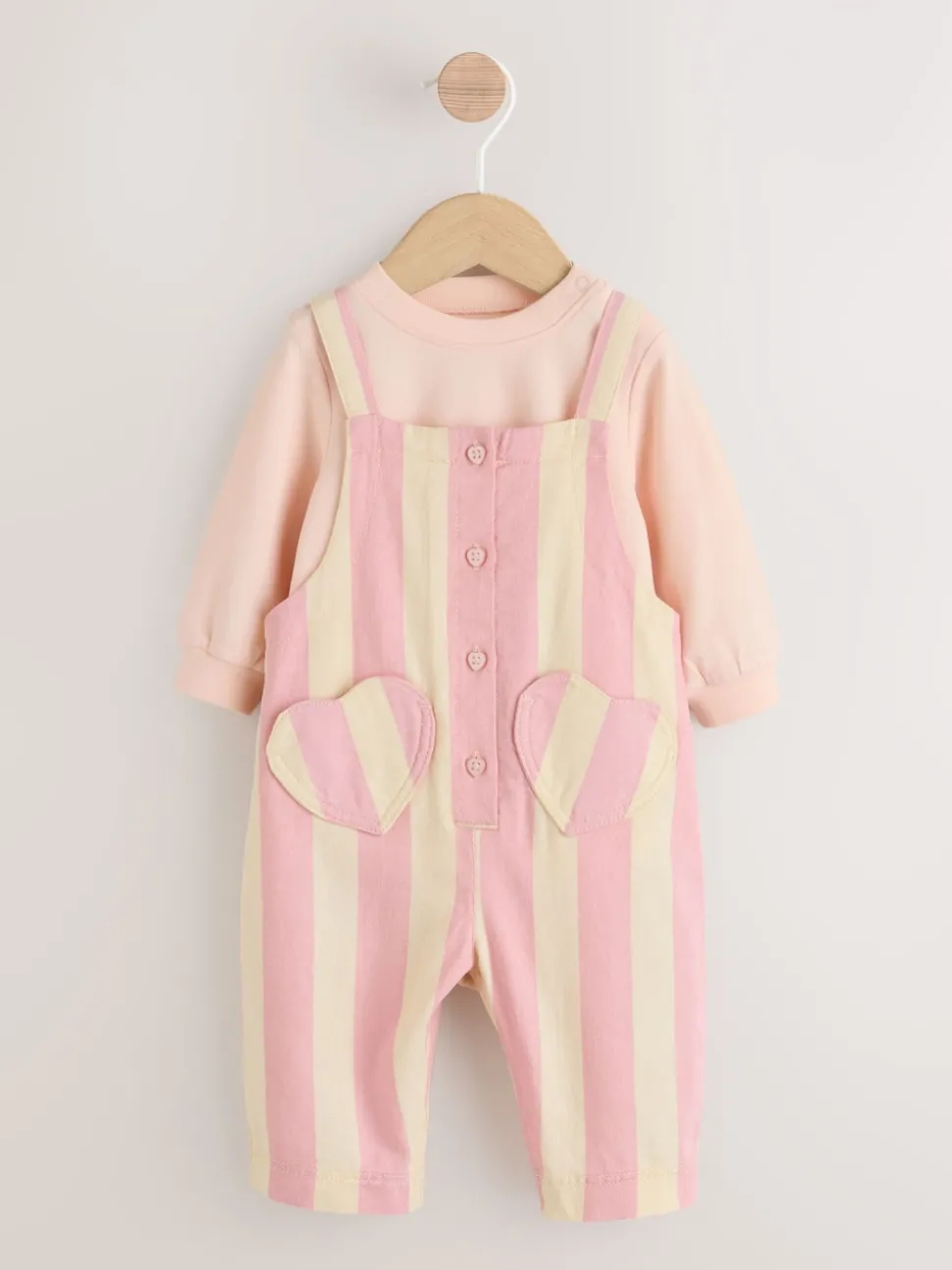 Cream/ Pink Stripe Baby Dungarees and Bodysuit Set 2 Piece (0mths-3yrs)