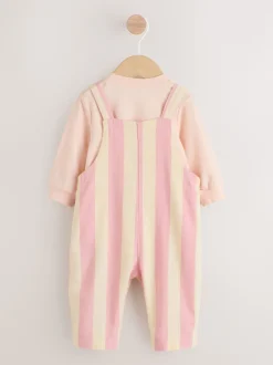 Cream/ Pink Stripe Baby Dungarees and Bodysuit Set 2 Piece (0mths-3yrs)
