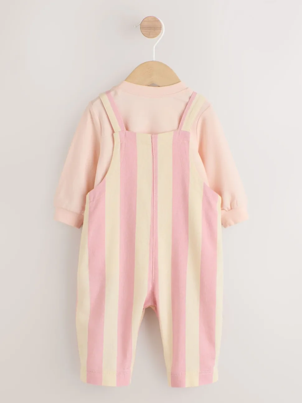 Cream/ Pink Stripe Baby Dungarees and Bodysuit Set 2 Piece (0mths-3yrs)