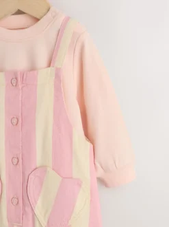 Cream/ Pink Stripe Baby Dungarees and Bodysuit Set 2 Piece (0mths-3yrs)