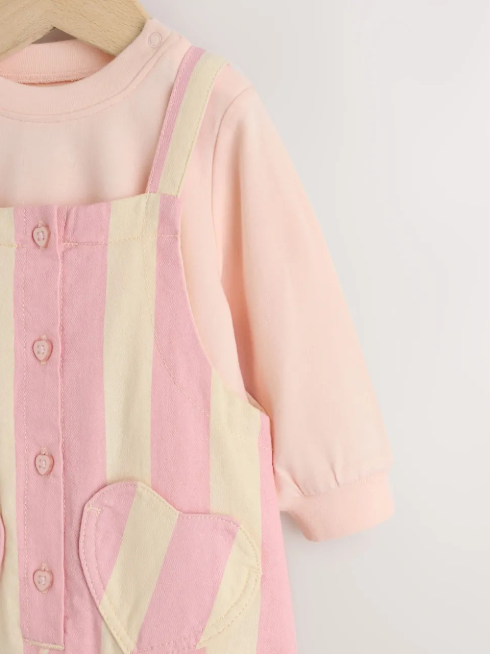 Cream/ Pink Stripe Baby Dungarees and Bodysuit Set 2 Piece (0mths-3yrs)