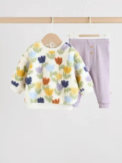 Cream/Purple Tulip Baby Fleece Tops and Leggings Set 2 Piece (0mths-2yrs)
