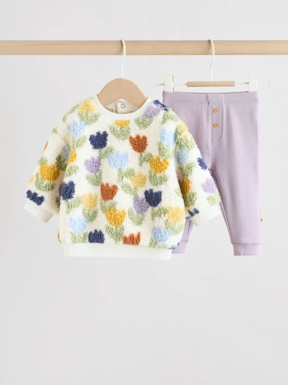 Cream/Purple Tulip Baby Fleece Tops and Leggings Set 2 Piece (0mths-2yrs)