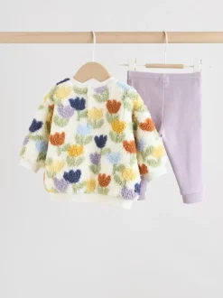Cream/Purple Tulip Baby Fleece Tops and Leggings Set 2 Piece (0mths-2yrs)