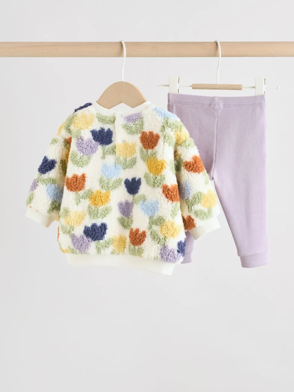 Cream/Purple Tulip Baby Fleece Tops and Leggings Set 2 Piece (0mths-2yrs)