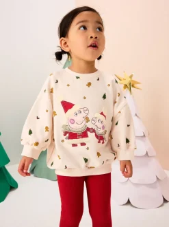 Cream/Red Christmas Peppa Pig Crew Sweatshirt & Leggings Set (3mths-7yrs)
