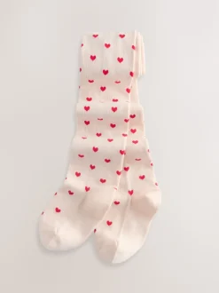 Cream/Red Cotton Rich Heart Tights
