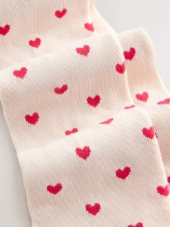 Cream/Red Cotton Rich Heart Tights