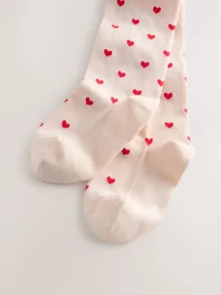 Cream/Red Cotton Rich Heart Tights