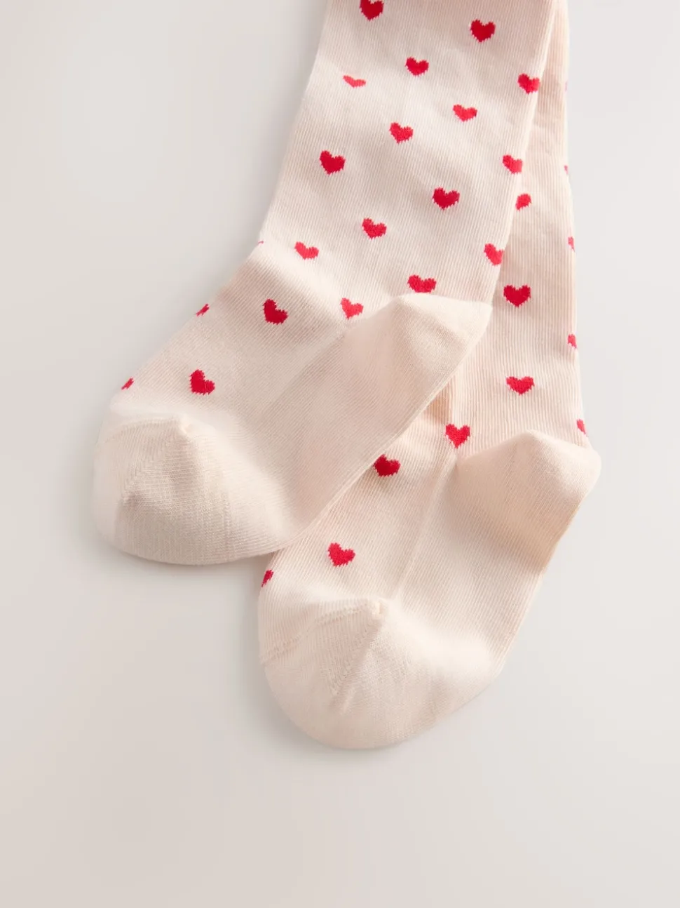 Cream/Red Cotton Rich Heart Tights