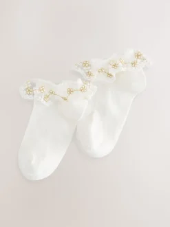 Cream Rich Bridesmaid Ruffle Trainer Socks 2 Pack