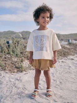 Cream Shell 100% Cotton T-Shirt and Shorts Set (3mths-7yrs)