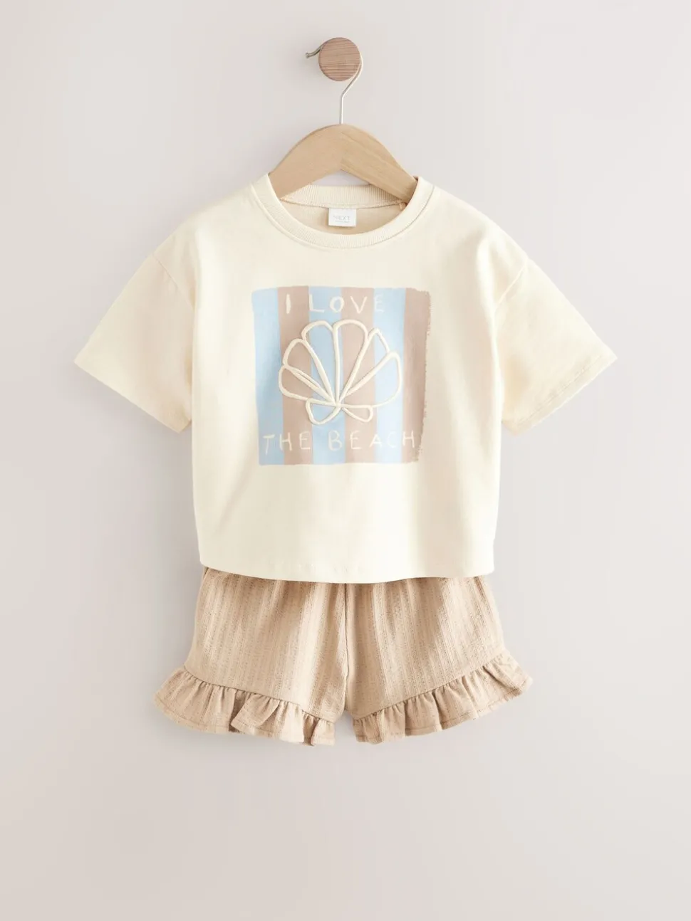 Cream Shell 100% Cotton T-Shirt and Shorts Set (3mths-7yrs)