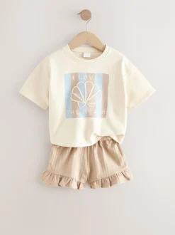 Cream Shell 100% Cotton T-Shirt and Shorts Set (3mths-7yrs)