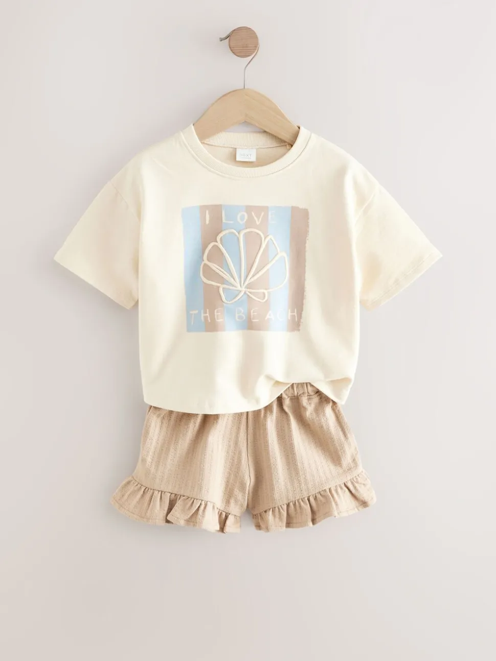 Cream Shell 100% Cotton T-Shirt and Shorts Set (3mths-7yrs)