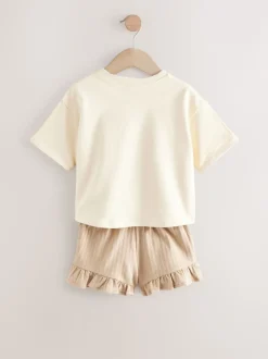 Cream Shell 100% Cotton T-Shirt and Shorts Set (3mths-7yrs)