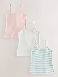 Cream Strappy Textured Cami Vests 3 Pack (1.5-16yrs)