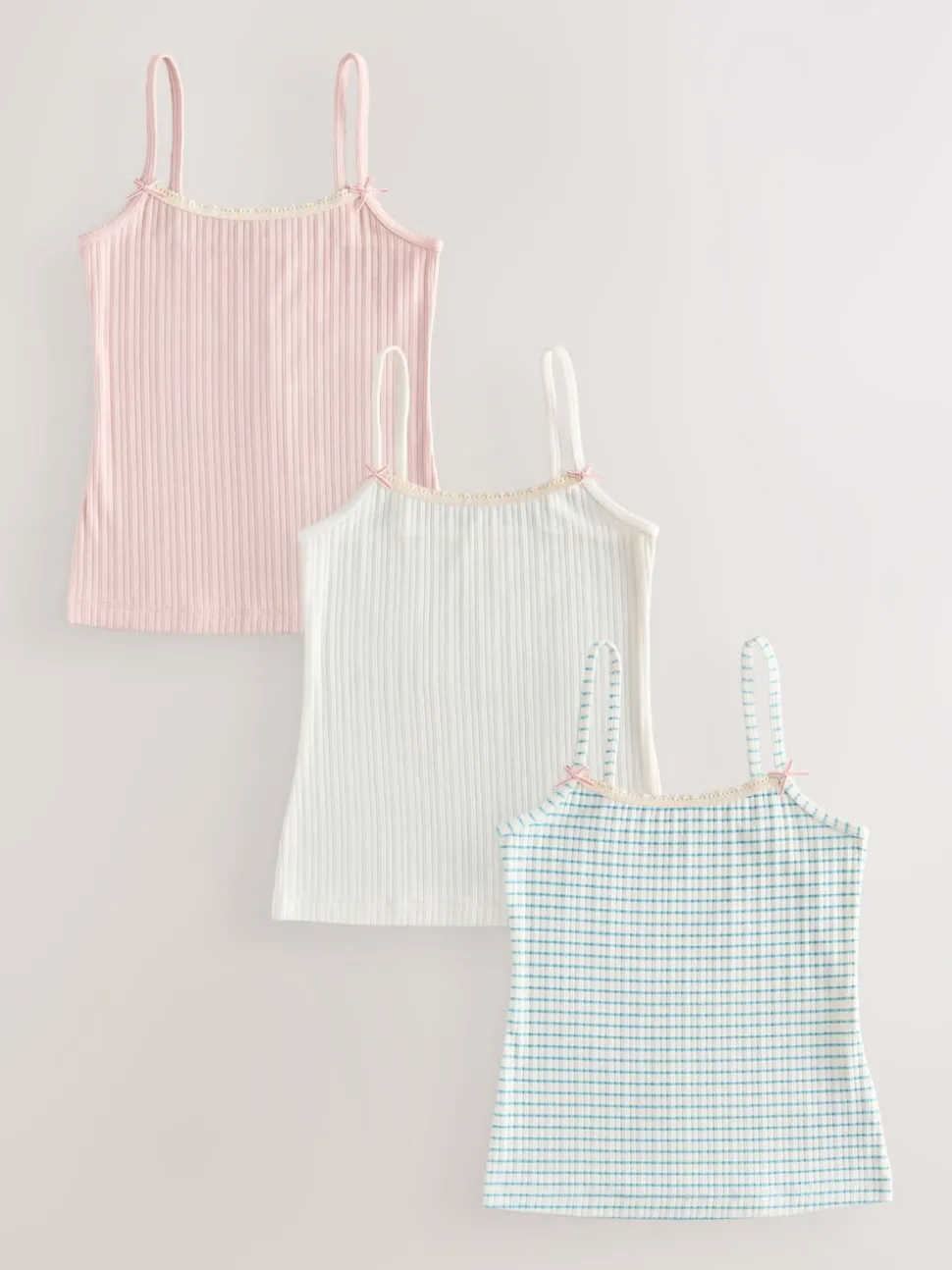 Cream Strappy Textured Cami Vests 3 Pack (1.5-16yrs)