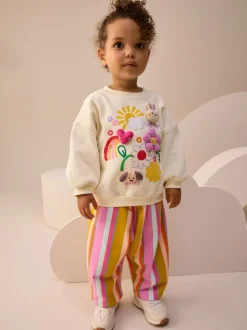 Cream Stripe Padded Characters Sweatshirt and Barrel Leg Joggers Set (3mths-7yrs)