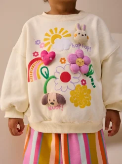 Cream Stripe Padded Characters Sweatshirt and Barrel Leg Joggers Set (3mths-7yrs)