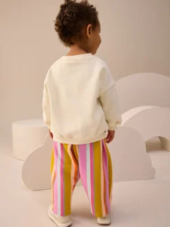 Cream Stripe Padded Characters Sweatshirt and Barrel Leg Joggers Set (3mths-7yrs)