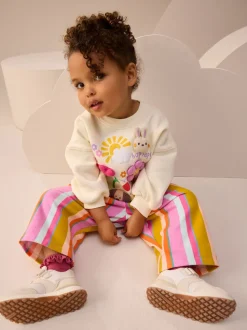Cream Stripe Padded Characters Sweatshirt and Barrel Leg Joggers Set (3mths-7yrs)