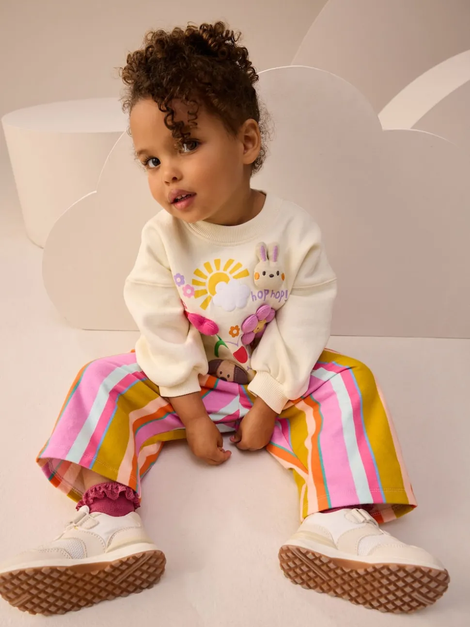 Cream Stripe Padded Characters Sweatshirt and Barrel Leg Joggers Set (3mths-7yrs)