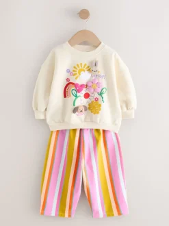 Cream Stripe Padded Characters Sweatshirt and Barrel Leg Joggers Set (3mths-7yrs)
