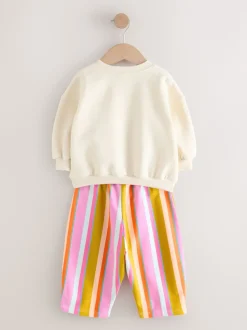 Cream Stripe Padded Characters Sweatshirt and Barrel Leg Joggers Set (3mths-7yrs)