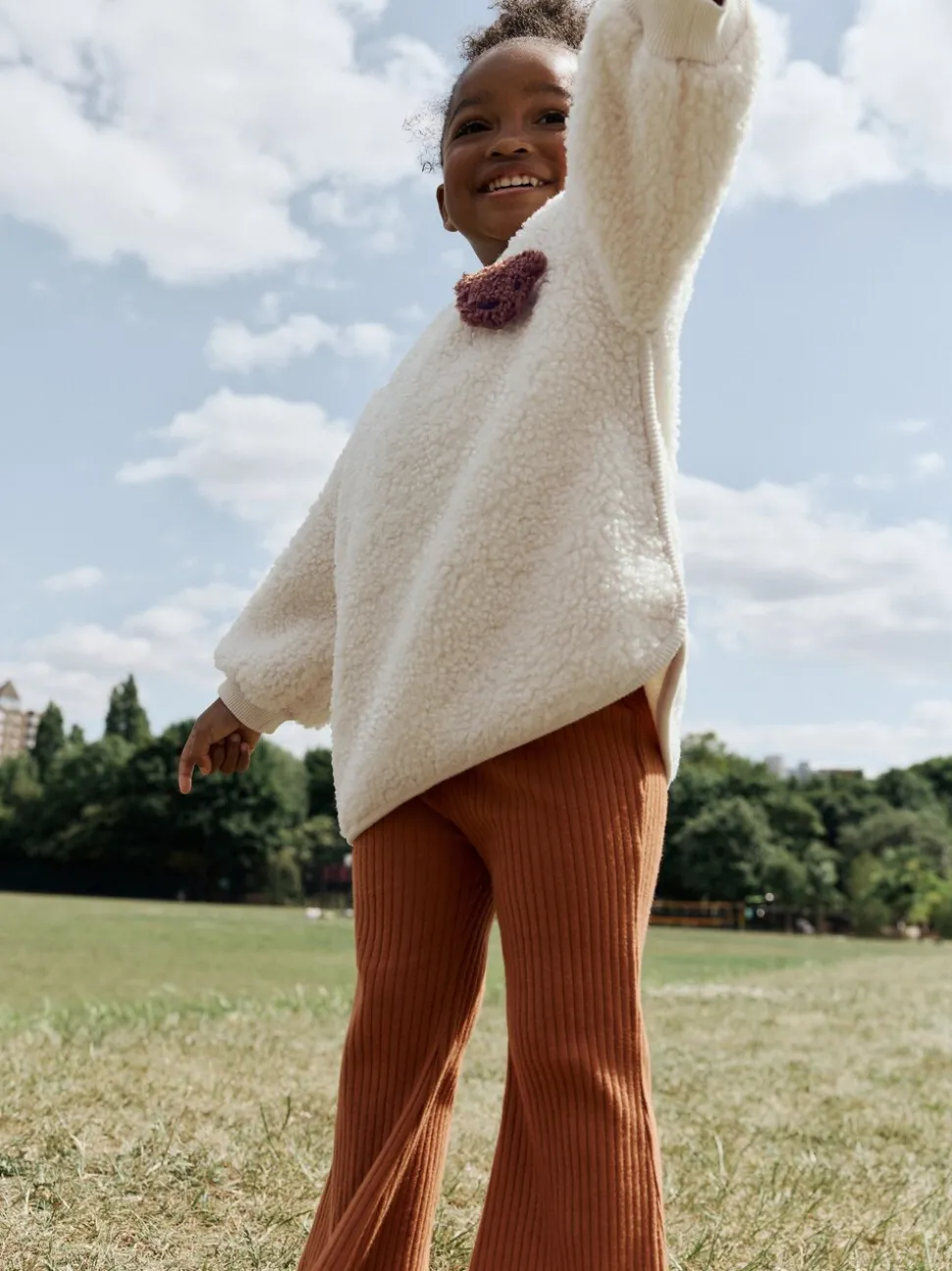 Cream Teddy Borg Sweatshirt and Flare Leggings Set (3mths-7yrs)