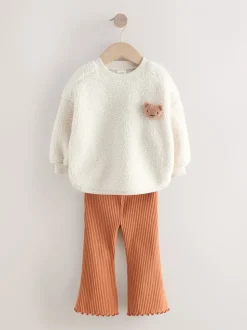 Cream Teddy Borg Sweatshirt and Flare Leggings Set (3mths-7yrs)