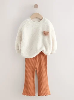 Cream Teddy Borg Sweatshirt and Flare Leggings Set (3mths-7yrs)