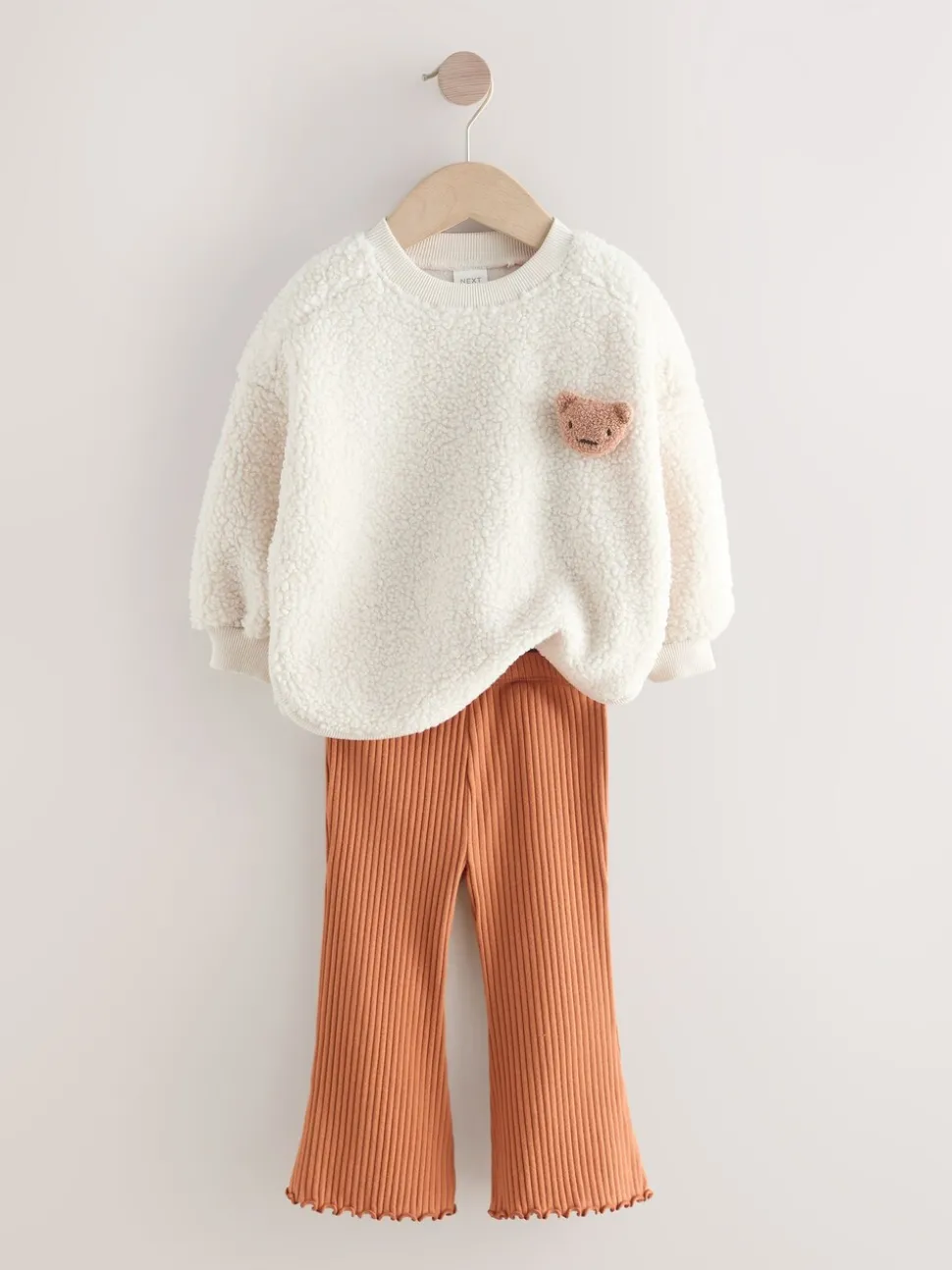 Cream Teddy Borg Sweatshirt and Flare Leggings Set (3mths-7yrs)