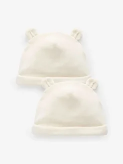 Cream Velour Baby Beanie Hats 2 Pack (0-12mths)