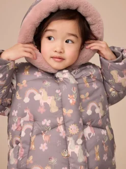 Damson Unicorn Shower Resistant Faux Fur Trim Padded Coat (3mths-7yrs)