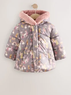 Damson Unicorn Shower Resistant Faux Fur Trim Padded Coat (3mths-7yrs)