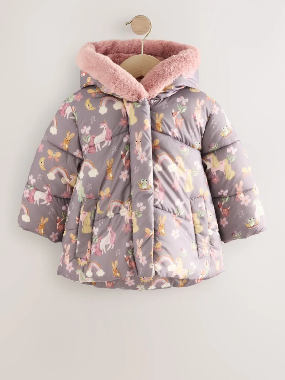 Damson Unicorn Shower Resistant Faux Fur Trim Padded Coat (3mths-7yrs)
