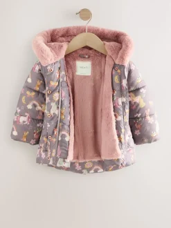 Damson Unicorn Shower Resistant Faux Fur Trim Padded Coat (3mths-7yrs)