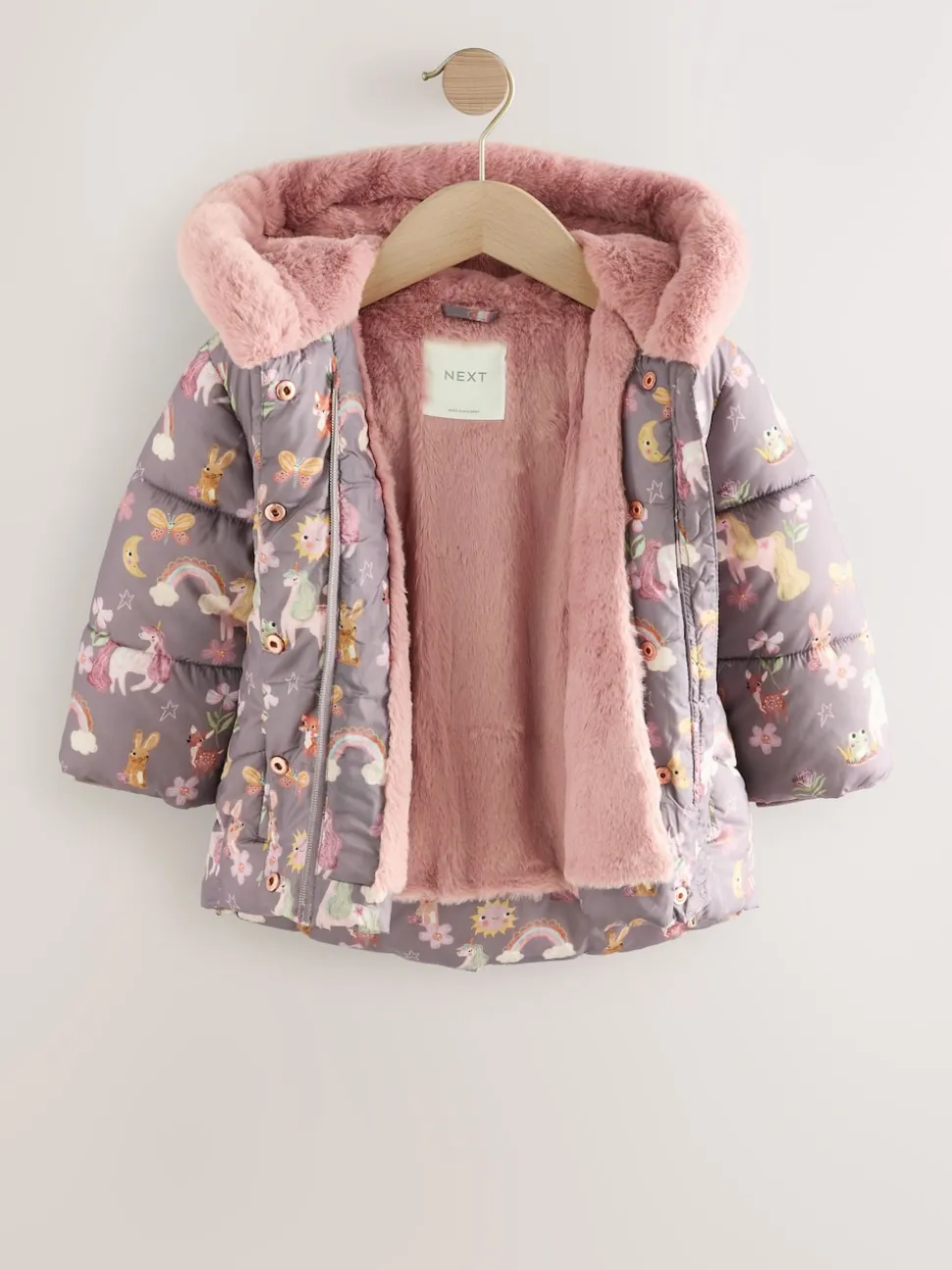 Damson Unicorn Shower Resistant Faux Fur Trim Padded Coat (3mths-7yrs)