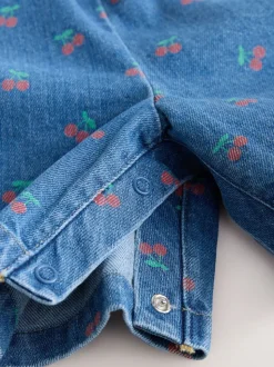 Dark Blue Cherry Printed Denim Playsuit and T-Shirt (3mths-7yrs)