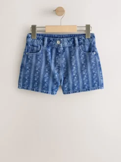 Dark Blue Floral Denim Shorts (3-16yrs)