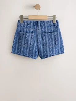 Dark Blue Floral Denim Shorts (3-16yrs)
