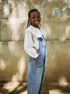 Dark Blue Wide Leg Dungarees (3-16yrs)
