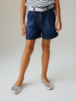 Dark Wash Relaxed Denim Pleated Shorts (3-16yrs)