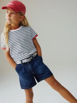 Dark Wash Relaxed Denim Pleated Shorts (3-16yrs)