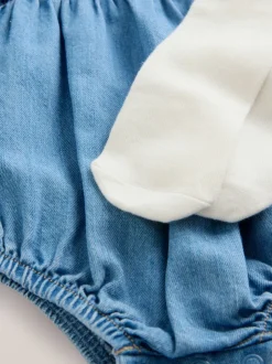 Denim Blue Baby Bloomer Rompers Set 2 Piece with Tights (0mths-3yrs)
